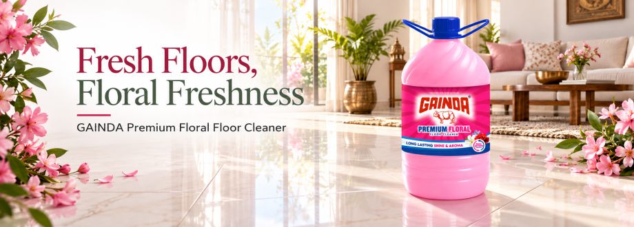 GAINDA Premium Floral Floor Cleaner on a clean tiled floor with pink flowers